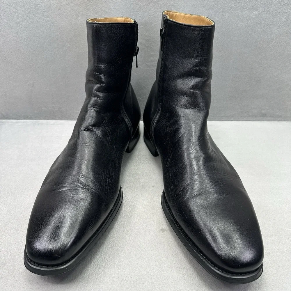 Mens Size 12 (D) Magnanni Chelsea Boots Black Leather Side Zip Handmade Spain